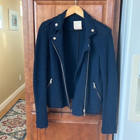 Rebecca Taylor Navy Tweed Moto Style Zip Up Jacket - Picture 5 of 7